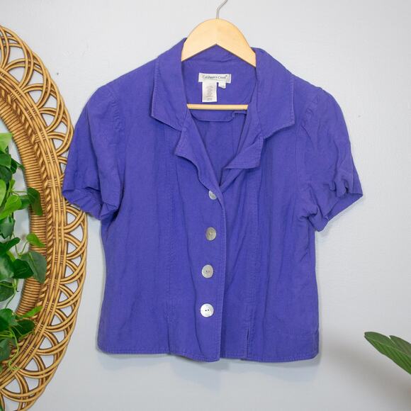 Vtg 90s Coldwater Creek Periwinkle Purple Short Sleeve Button Top | True Winter - Picture 3 of 6